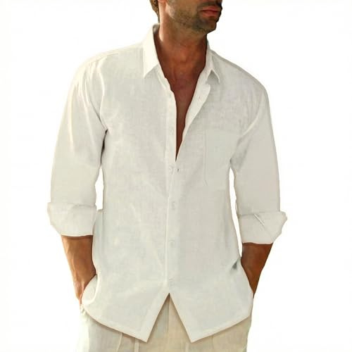 SEAYIJIA Chemise Lin Homme Manches Longues avec Poche | Coton-lin, Coupe Standard, Style Décontracté, Parfaite pour vos Journées à la Plage ou vos Sorties Estivales