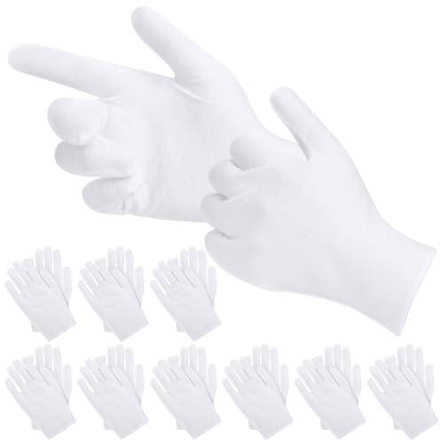 AOOTE Cotton Gloves, 10 Pairs White Cotton Gloves, Moisturising White Glove, Stretchable Breathable Machine Washable Cloth Glove for Men and Women Dry Hands, Coin Handling and Jewelry