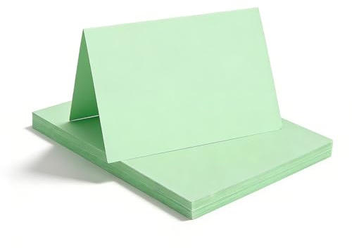 XRVRILE 50 tarjetas plegables en blanco para diseñar, escribir o imprimir, tarjetas de mesa de boda, tarjetas de mesa en blanco, tarjetas de menú para cumpleaños, fiestas, bautizos, color verde claro
