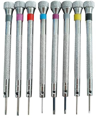 8 stycken finmekaniker skruvmejselset för klockor, glasögon, precisionsurmakarverktyg med 6 slitsar och 2 krysslitsar 0,6–1,6 mm, miniskruvmejselsats för modellbygge elektronik reparation