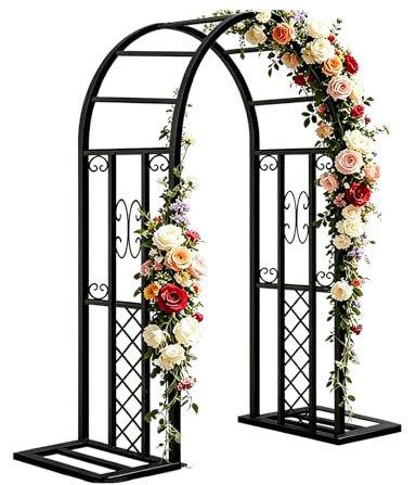 Rosenbogen Metall 220x230cm, Stabil Verzinkter Stahl Rankbogen, Rostfrei Wetterfest mit Erdankern, abnehmbarem Sockel, Schwarz Gartenbogen für Kletterpflanzen, Hochzeit, Garten Dekoration