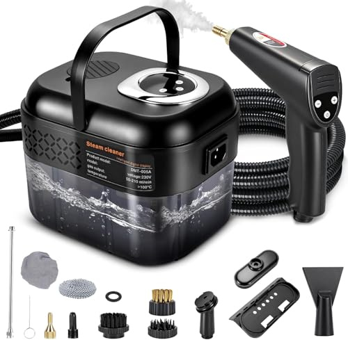 RUIZHI 6-Stufig Dampfreiniger Handgerät mit 12 Zubehör, Steam Cleaner Handheld 1700ML Tank, 1500W Mehrzweck, Dampfdruck 3.5Bar, Aufheizzeit 15s, Dampfreiniger für Alles Boden Auto Fenster Polstermöbel