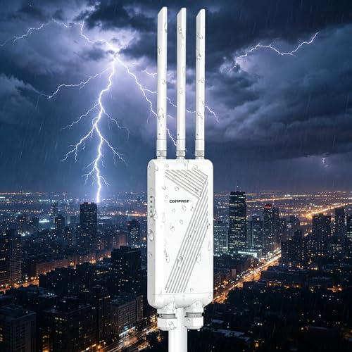 Répéteur WiFi Extérieur BE3600 Mbps, WiFi 7 Outdoor Point d'accès Bi-Bande | avec 3 Antenne, 3 Port Gigabit, 48V PoE/12V DC, IP66, MU-MIMO, Longue Portée Repeteur WiFi Exterieur
