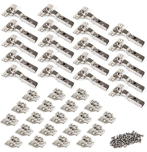 Emuca 1011107 Lot de 20 charnières à visser Ø35mm 100° montage en semi-applique et embases à visser avec réglage excentrique