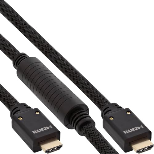 InLine 17520A HDMI Aktiv-Kabel, HDMI-High Speed mit Ethernet, 4K2K, Stecker/Stecker, schwarz/gold, Nylon Geflecht Mantel 20m