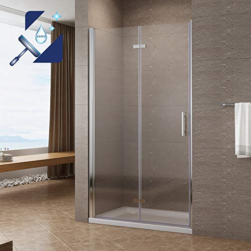 Duschtür Glas rahmenlos 120 x 195 cm Nischentür Dusche faltbar Falttür Nische Duschabtrennung klappbar Duschwand Glas ohne rahmen Echtglas ESG 6 mm mit Nanobeschichtung Verstellbereich 119-121,5 cm