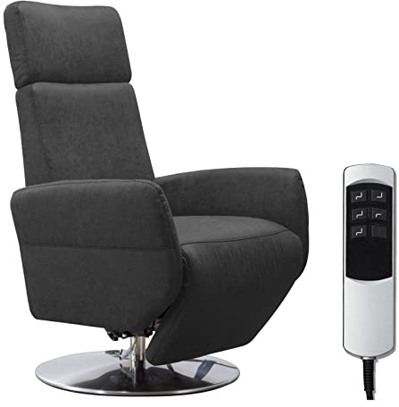 Cavadore TV-Sessel Cobra mit 2 E-Motoren / Elektrischer Fernsehsessel mit Fernbedienung / Relaxfunktion, Liegefunktion / Ergonomie S / Belastbar bis 130 kg / 71 x 108 x 82 / Lederoptik Anthrazit
