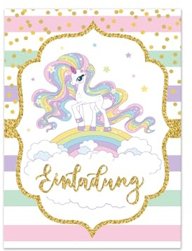 Junaversum 12 Einladungskarten zum Kindergeburtstag Mädchen Einhorn Unicorn Regenbogen/Einladungen zum Geburtstag