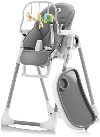 Sweety Fox Hochstuhl Baby mit Liegefunktion - Verstehllbar und Klappbar, Kinderstuhl mit Sicherheitsgurt - Mitwachsender Kinderhochstuhl 6 Monaten bis 3 Jahren, max. 15 kg - Dunkelgrau