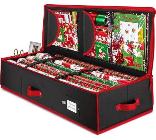 Zober Premium Wrap Organiser, Inner Pockets, Holds up to 24 Rolls, Gift Wrap Storage Box and Holiday Accessories, 101.6 cm Long - Made from Tear-Resistant Fabric