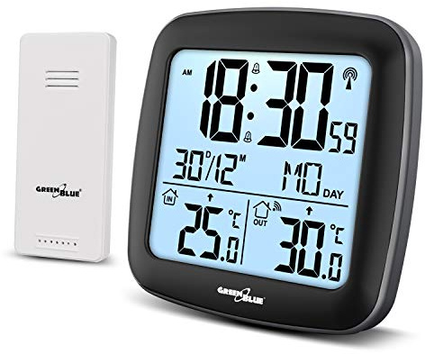 Trådlös väderstation med DCF GreenBlue GB542 kalender, larm