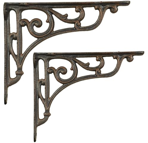 Moritz 2 Stück Wandwinkel Regalträger Regalhalter Wandträger aus Gusseisen Größe 16,5 cm x 20,5 cm - ca. 4 mm Bohrlöcher in antikem braun antik Optik Stil