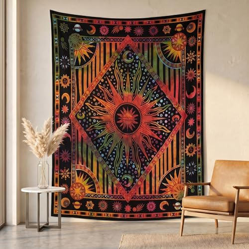 THE ART BOX Regenbogen-Mandala-Wandteppich „Sonne und Mond“ für das Schlafzimmer