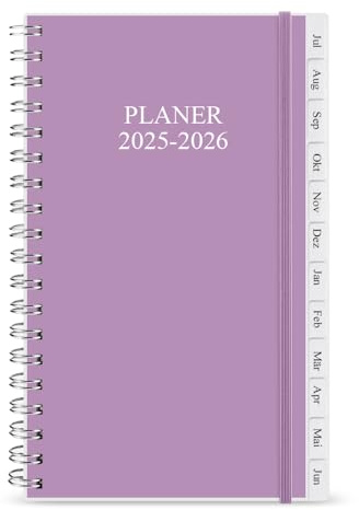 Kalender 2025-2026, A6-Wochenplaner mit Monatsregistern, Jul 2025-Jun 2026, elastischer Verschluss, Doppeldrahtbindung, einfache Organisation täglichen Lebens, 9,5×17,1cm, Pocket Planer 2025-2026