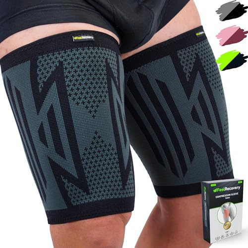 Feel Recovery 2 Musleras Deportivas de Compresión Hombre/Mujer - Musleras Elásticas para Calambres y Contracturas Musculares para Correr - Transpirable y Antideslizante (Negro, X-Large)