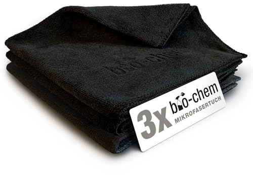 bio-chem 3X Mikrofasertücher 40x40cm schwarz | Fusselfreie Putztücher für Auto, Fenster & Haushalt | saugstarke Microfaser