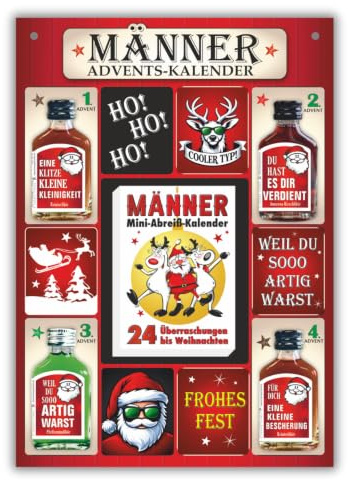 Männer Adventskalender - Frohes Fest mit Kräuterlikör und Pfefferminzlikör | 24 Seiten Abreißblock | Schnaps Likör Kalender für Männer zum anhängen | Geschenk zu Weihnachten | Scherzartikel