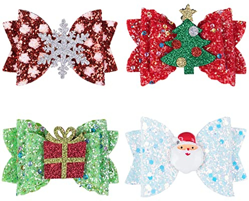4 Pcs Barrette Fille de Noël, Accessoire Paillettes Santa Pinces à Cheveux, Accessoires De Cheveux Pour Bébé