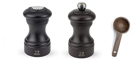 Peugeot Bali - Molinillo de pimienta de 4 pulgadas con juego de regalo de molinillo de sal de 3.5, chocolate, con cuchara de especias de madera