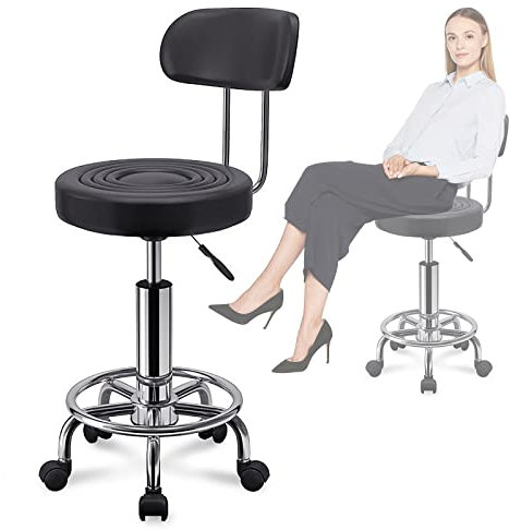 Arbeitshocker Drehhocker Barhocker Rollhocker mit Rückenlehne Praxishocker Büro-Hocker Sitzhocker aus Kunstleder Höhenverstellbar 360° Drehbar Drehstuhl für Kosmetik Massage Salon ( black backrest 3)