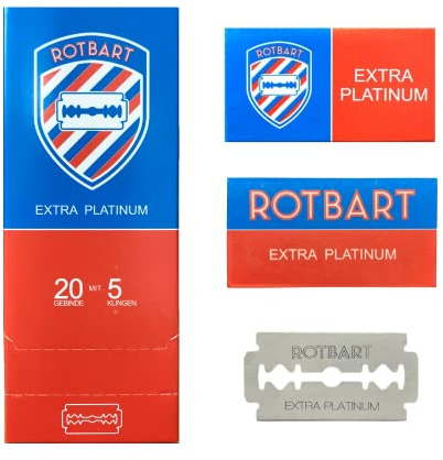 Rotbart Extra Platinum - Double Edge Rasierklingen für Rasierhobel | Klingen für die klassische Nassrasur (20 x 5 Stück)