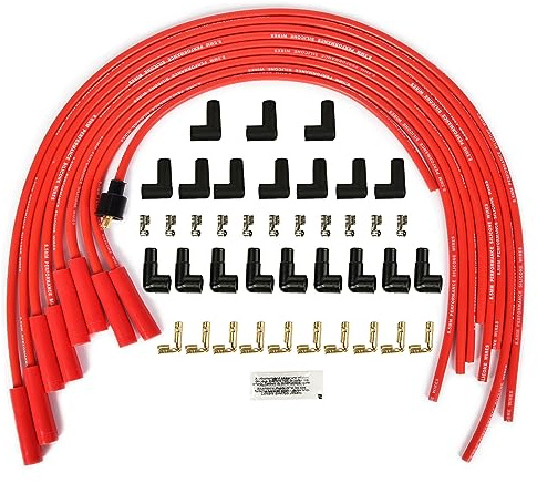 Universal Spark Plug Wire Set 8.5mm with Red Silicone Jacket and Straight Boots Replaces Accel 4040