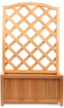 PaMeer Rectangular Wooden Planters With Trellis Panels, Weather Resistant Vegetable, Flower & Herb Garden Planter Outdoor Perfect Plant Box With Garden Trellis For Climbing Plants_ 64x33x115cm