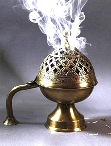 Buyerwell Antik mässing Dhuna kolbrännare Bakhoor Fumer Dhooni Dhoop Dani Dhuni, rökelsebrännare, rökelsehållare Dhuna för hem kontor presentartiklar aromspridare