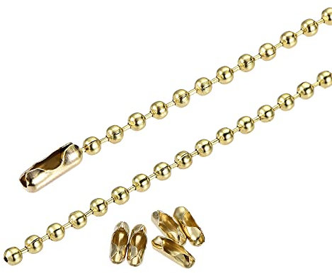 sourcing map Pull Chain Extension, 39.4 Inch Long 0.12 Inch Dia. Beaded Link with Connectors for Chandelier Craft Making, Iron Electroplated Gold Pack of 2