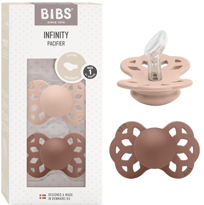 BIBS Infinity Anatomisk Napp 2-Pack, BPA-fri, anatomisk silikonsugdel, Anatomisk sugdel. Silikon, Tillverkad i Danmark, Storlek 1 (0-6 månader), Blush/Woodchuck