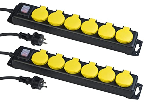 revolt Outdoor Steckdosen: 2er-Set schaltbare 6-Fach-Steckdosenleiste, bis 3.680 Watt, IP44 (Feuchtraum Steckdosenleiste, Outdoor, Werkzeug)