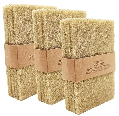 Paquete de 6 almohadillas de limpieza de sisal natural antiarañazos para platos, estropajos de cocina de fibra de coco ecológicos para sartenes y ollas, compostables, biodegradables (paquete de 20)