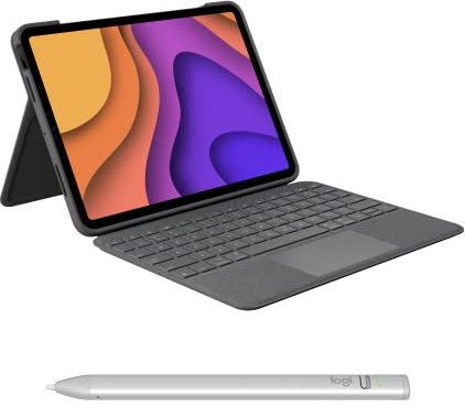 Logitech Folio Touch iPad Air (4th & 5th gen - 2020, 2022) Keyboard Case Crayon (USB-C) Digital Pencil (2018 releases and later) - Grey, QWERTY UK English Layout