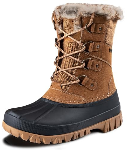 FREE SOLDIER Women's Waterproof Winter Cold Weather Snow Boots for Women Outdoor Fashion Duck Boots Comfortable Insulated(Brown 9)