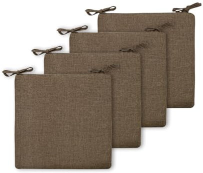 BESTORI 4er Set Sitzkissen 40 x 40 cm Rutschfestes Stuhlkissen mit Bändern Weiche Quadratisches Baumwolle und Leinen Kissen für Indoor & Outdoor Kaffee