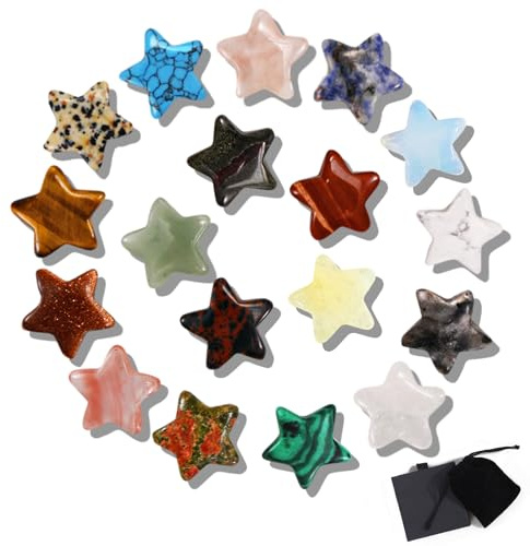 Aitsite Cristallo Naturale a Forma di Stella, Set di 18 Pietre curative, Cristalli curativi, Pietre Fortunate per cristalloterapia, Meditazione e Decorazioni