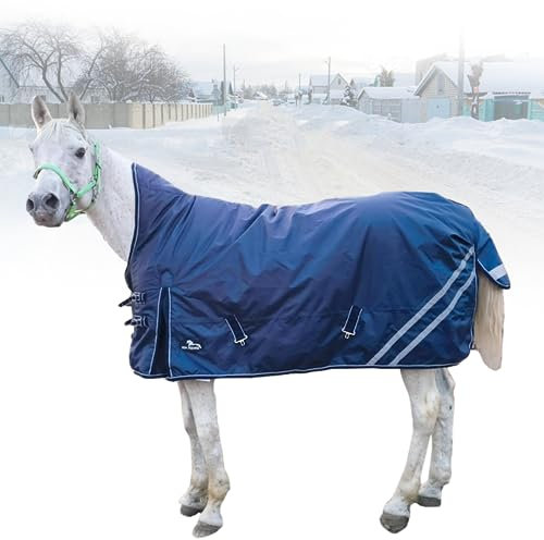 KLUFO Pferdedecke, 1200D Pferdedecke Winter Essential Standard Hals Medium Pferdedecke, Pony Ponys Ställe warme Decken, Marine, 53