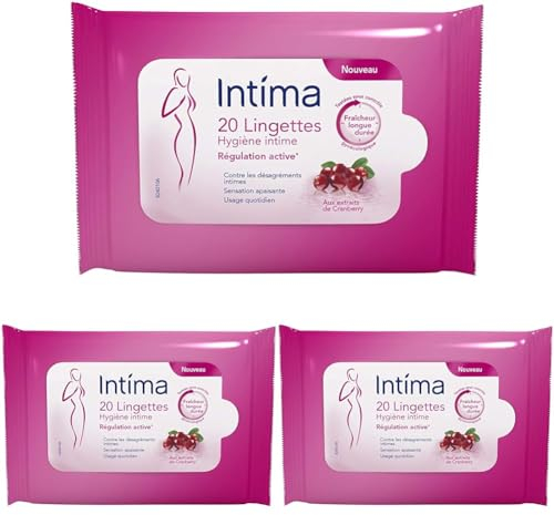 Intima - 20 Lingettes Hygiène Intime - Cranberry - Fraîcheur et anti-désagrément intime (Lot de 3)