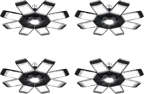 ANYPOWK Lumière de garage LED - 20000 lumens 6500K lumière du jour 200W, Huit Feuille lampes de plafond LED pour garage - Lot de 4