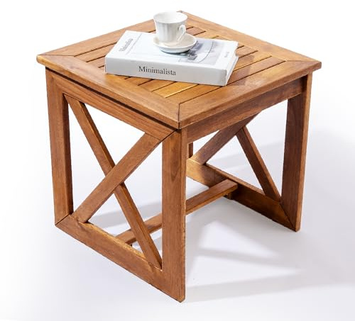 ARROWSTONE 100% Acacia Wood Small Table, Side Table for Indoor & Outdoor Space, Patio, Poolside, Garden, Living Room (X-braced Style)