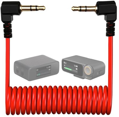 Kimyoaee Dual 3.5mm TRS DSLR Camera Cable for DJI Mic 1/2 / Rode Wireless GO 2 II/comica Vimo C3 /Hollyland Lark M1 Wireless Lavalier Microphone Male Coiled Right Angle Audio Cord Adapter