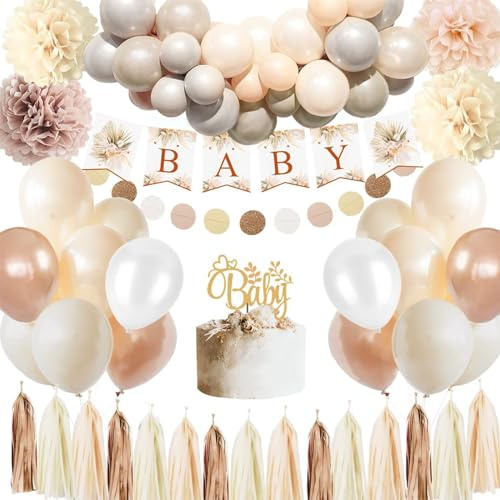 Aupawdy 56 Stück Babyparty Deko Dekoration Mädchen Junge Babyshowerparty Deko Babyparty Ballon Girlande für Baby Boy Girl Boho Deko