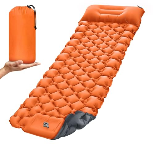 Vinstein Selbstaufblasende Isomatte, 16cm Selbstaufblasende Schlafmatten für Camping, Isomatte Outdoor mit Integrierten Kopfkissen & FußPresse Pumpe, Ultraleicht Wasserdicht Luftmatratze Outdoor