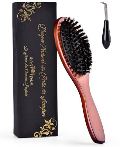 Brosse Poils Sanglier Brosse Cheveux Sanglier, Brosse Cheveux Naturelle pour Antistatique Professionnelle Réduisant la Casse des Cheveux et les Cheveux Crépus pour Femmes Hommes et Enfants
