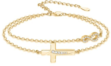OHAYOO Infinity Armband Damen 925 Sterling Silber Rosegold Armband Unendlichkeitszeichen mit Kreuz Armband Infinity Schmuck Geschenke für Freundin Frauen Mädchen Mama