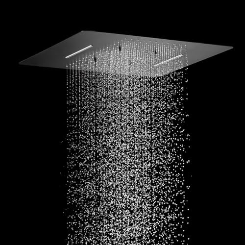 IMEX - Rociador Ducha Efecto Lluvia | Alcachofa Fija de Ducha Grande | Alcachofa Ducha Alta Presión Efecto Cascada | Rociador Techo Rectangular con 3 Salidas | Incluye Premarco | Color Negro Mate