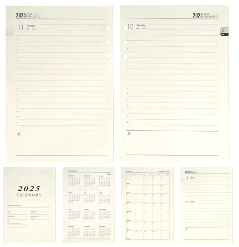 Agenda Settimanale A5 2025 - Inserto 6 Fori, 176 Pagine, Calendario, 139 x 206 mm - Carta di Ricarica per Diari, Progetti Fai da Te