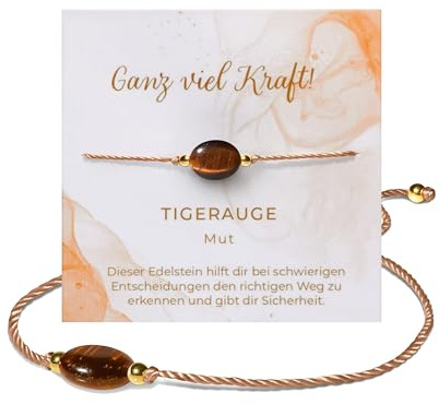 PURAJA Edelstein Armband Damen | Mit 18k echt vergoldeten Edelstahl Perlen | Handgemacht | Glücksarmband Damen | Mutmacher
