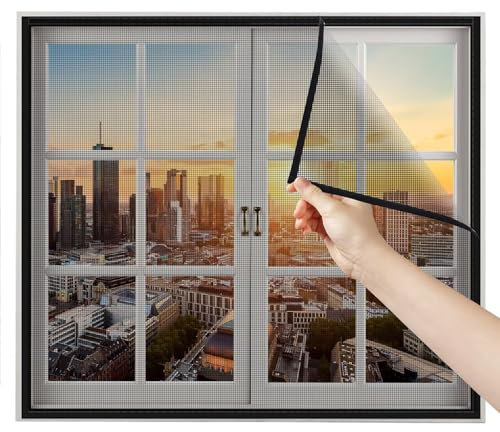 Fliegengitter Fenster ohne bohren zum Klemmen 50x155cm Schwarz Fliegenvorhang HaustüR Moskitonetz Fenster mit Rahmen Fliegengitter füR Die Fensterrahmen