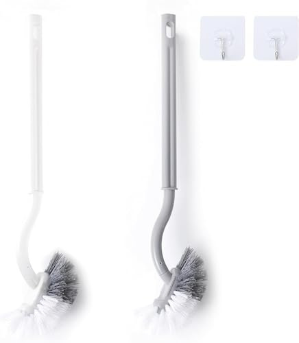 Koliyn 2Pcs Curved Toilet Bowl Brush Without Holder for Bathroom Deep Cleaning, Toilet Brush Durable Under The Rim Household Cleaning Brushes Gray+White